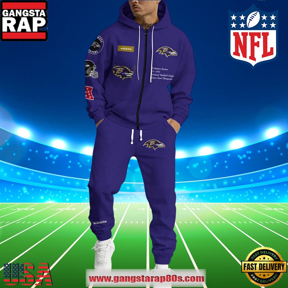 NFL Baltimore Ravens Holiday Christmas New 2025 Zip Hoodie Joggers Set