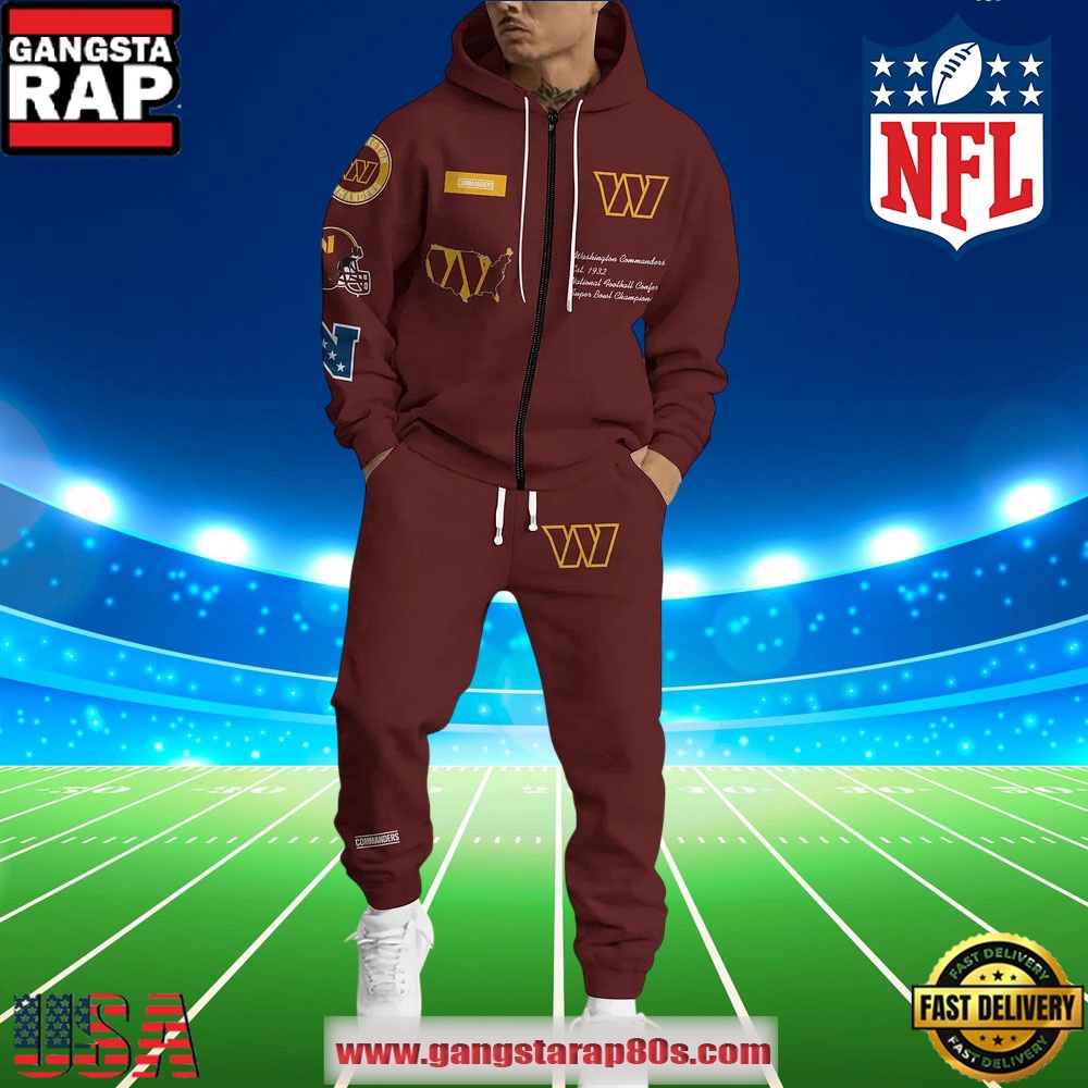NFL Washington Commanders Holiday Christmas Red Zip Hoodie Joggers Set