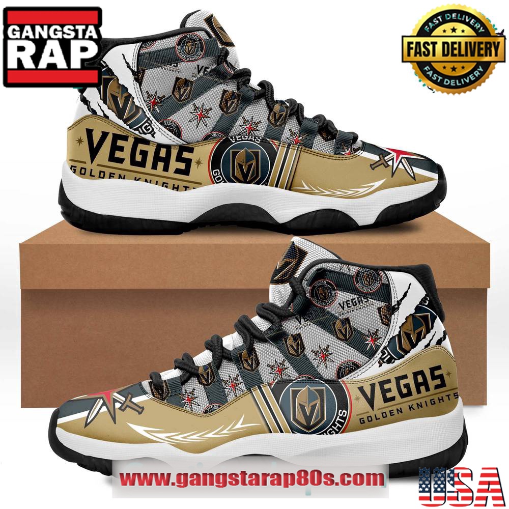 NHL Vegas Golden Knights Unique Design Air Jordan 11 Sneakers Shoes NHL Vegas Golden Knights Unique Design Air Jordan 11 Sneakers Shoes