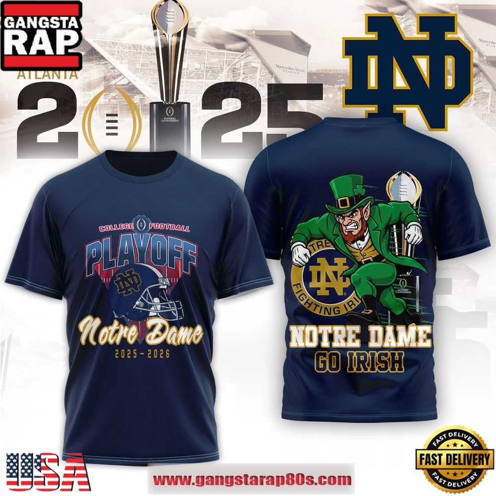 Notre Dame NCAA College Football Playoff 2025-26 Blue T Shirt Notre Dame NCAA College Football Playoff 2025-26 Blue T Shirt