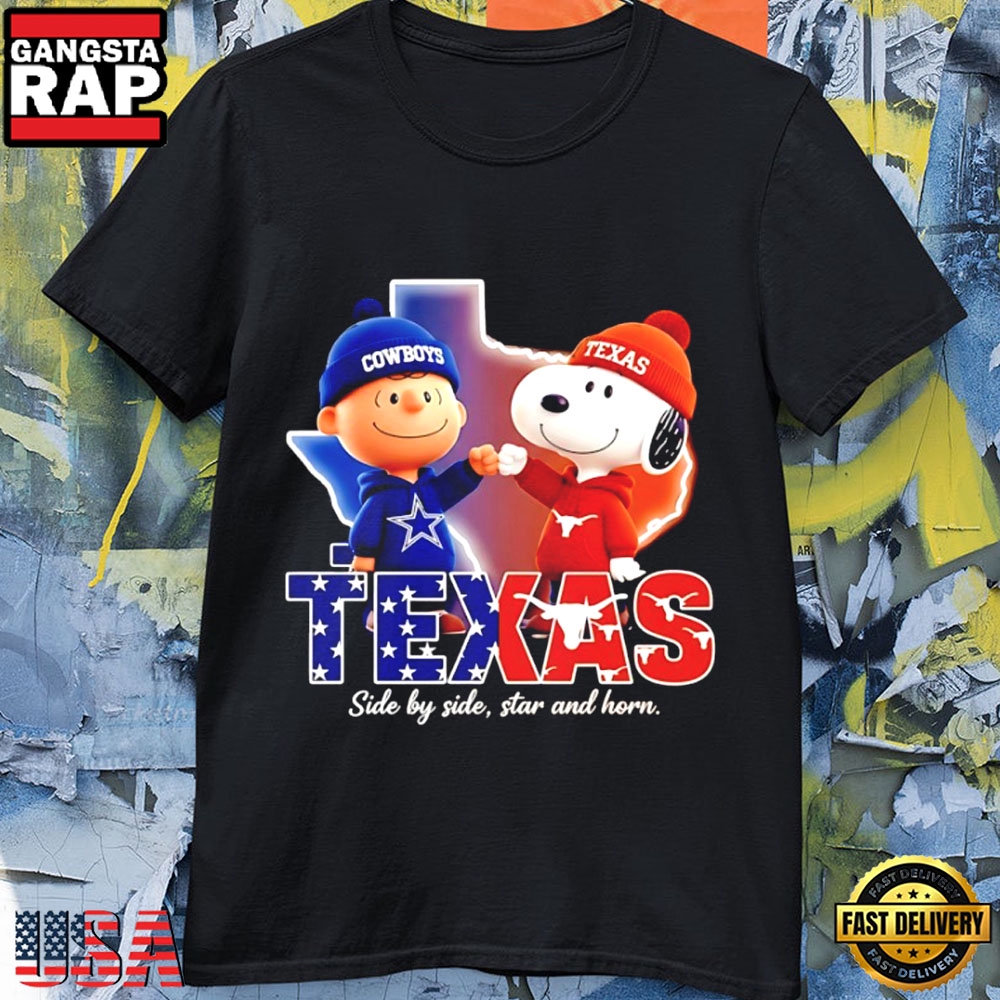 Peanut X Dallas Cowboys And Texas Longhorn Side By Side Star And Horn T Shirt