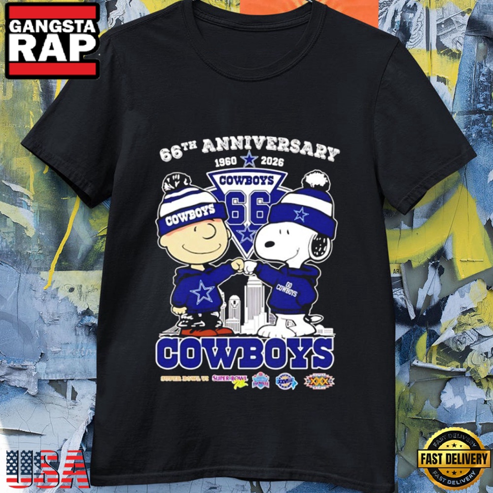 Peanuts x Dallas Cowboys 1960 2026 66th Anniversary 5x Super Bowl T Shirt