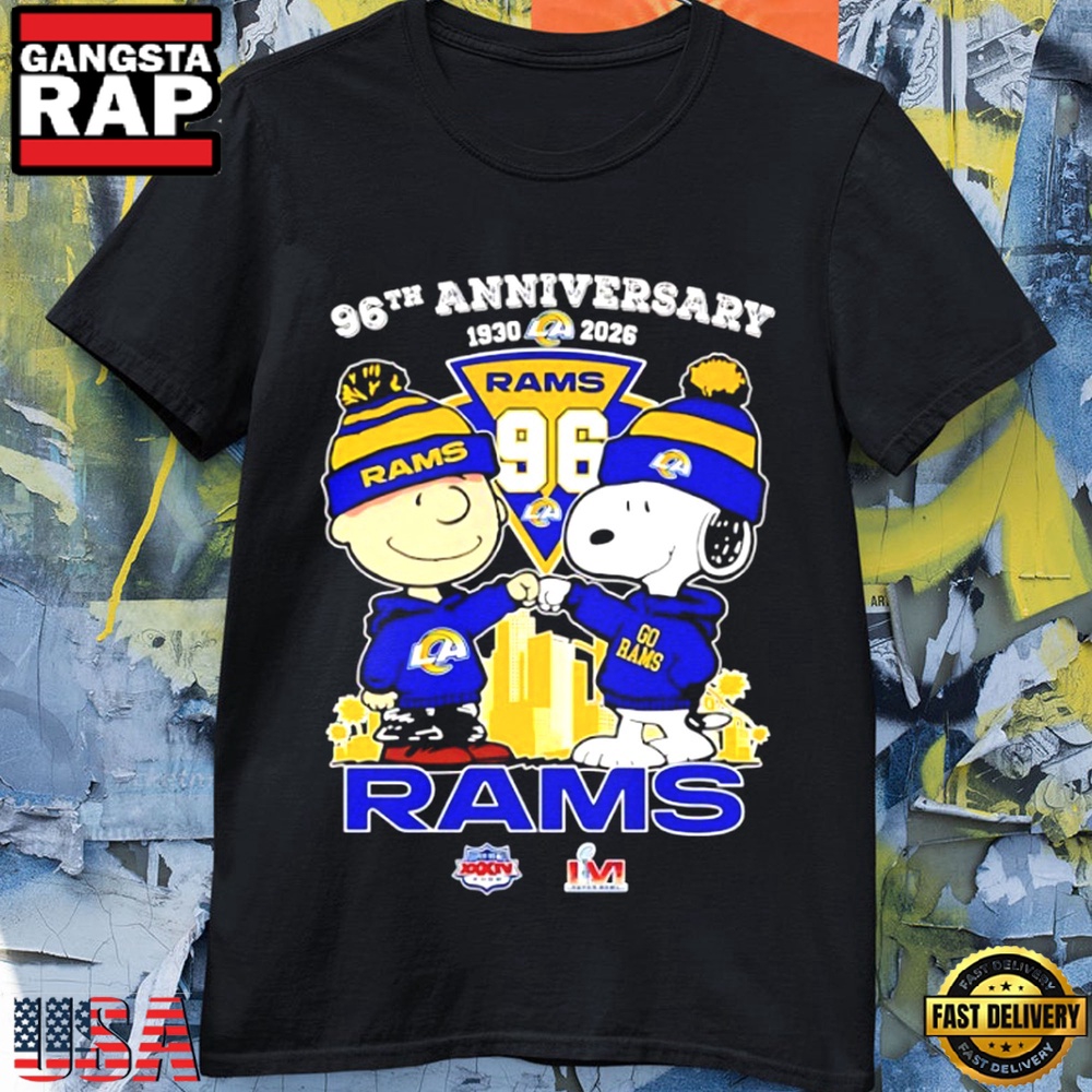 Peanuts x Los Angeles Rams 1930-2026 96th Anniversary 2x Super Bowl Champions T Shirt