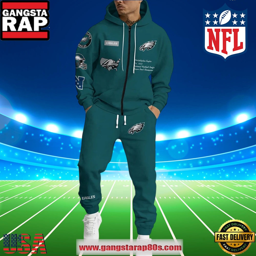 Philadelphia Eagles NFL Christmas Zip Hoodie Joggers Set