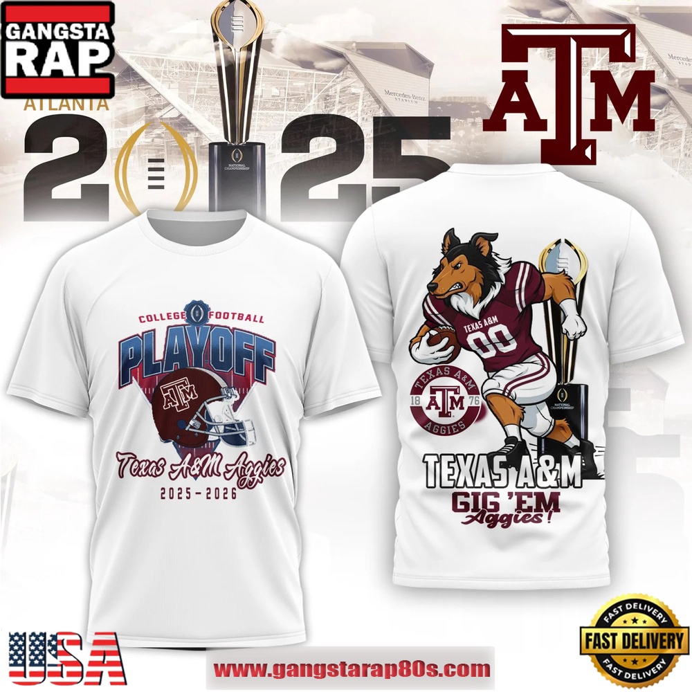 Texas A&M Aggies NCAA College Football Playoff 2025-26 T Shirt-White