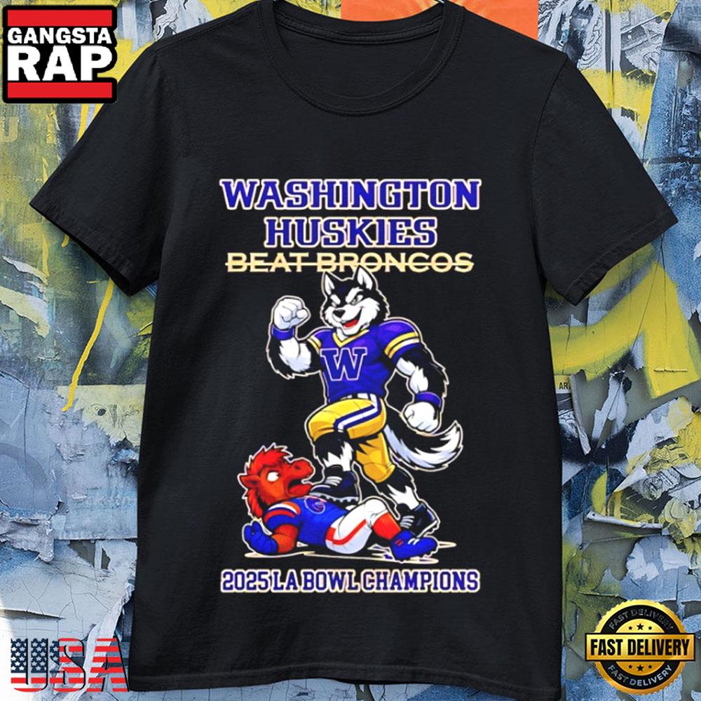 Washington Huskies NCAA 2025 LA Bowl Champions Game Mascots T Shirt Washington Huskies NCAA 2025 LA Bowl Champions Game Mascots T Shirt