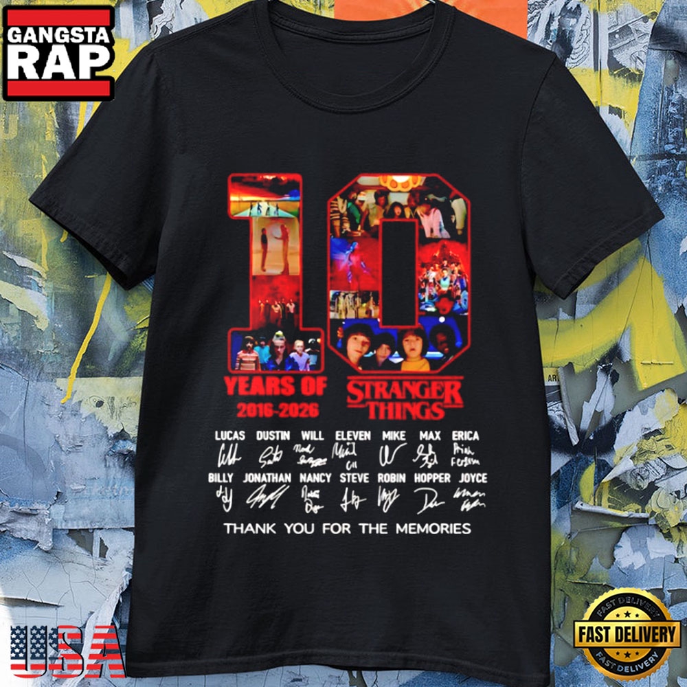 10 Years Stranger Things 2016–2026 Signatures Thank You for the Memories T-Shirt