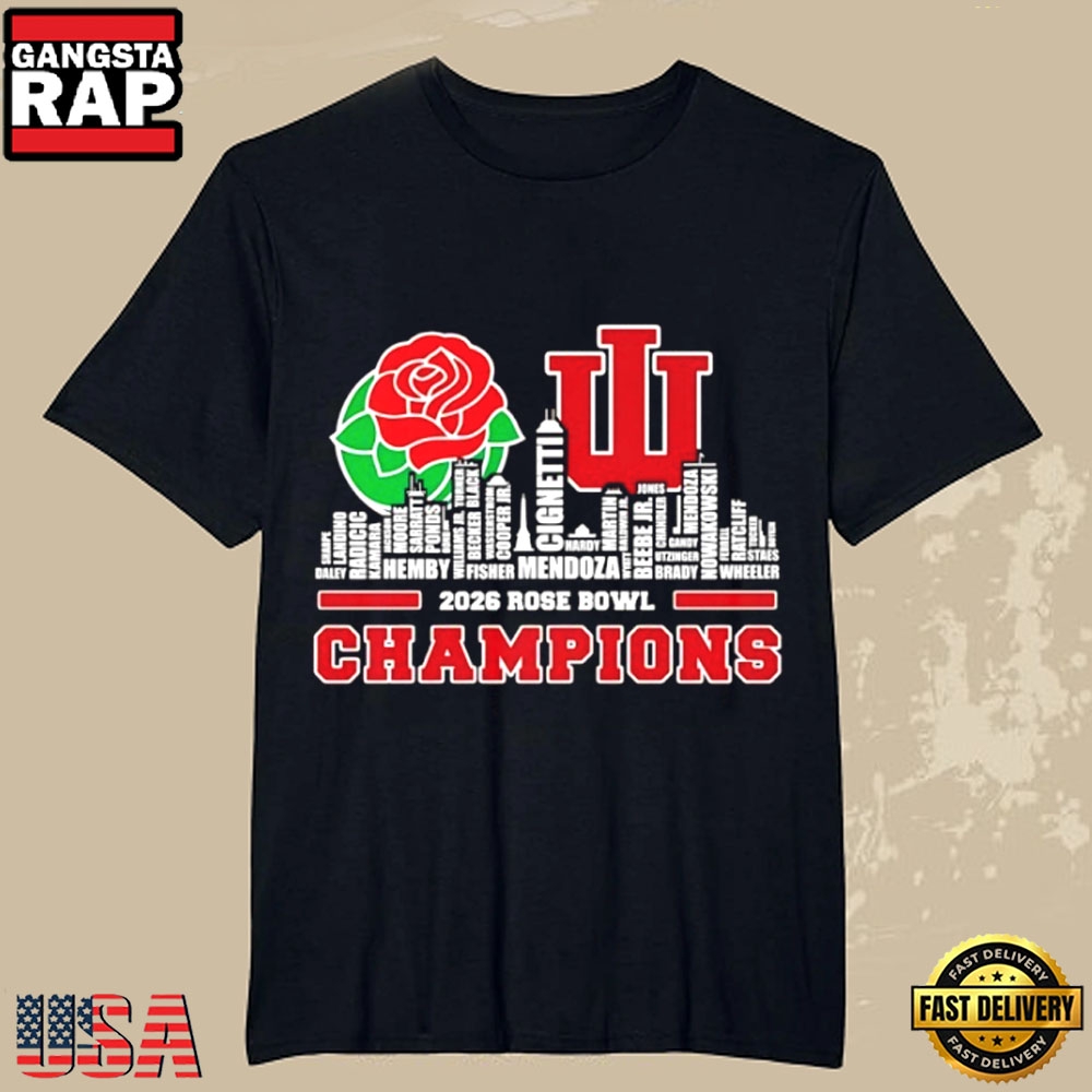 2026 Rose Bowl Champion Indiana Hoosiers City Skyline with All Names T-Shirt