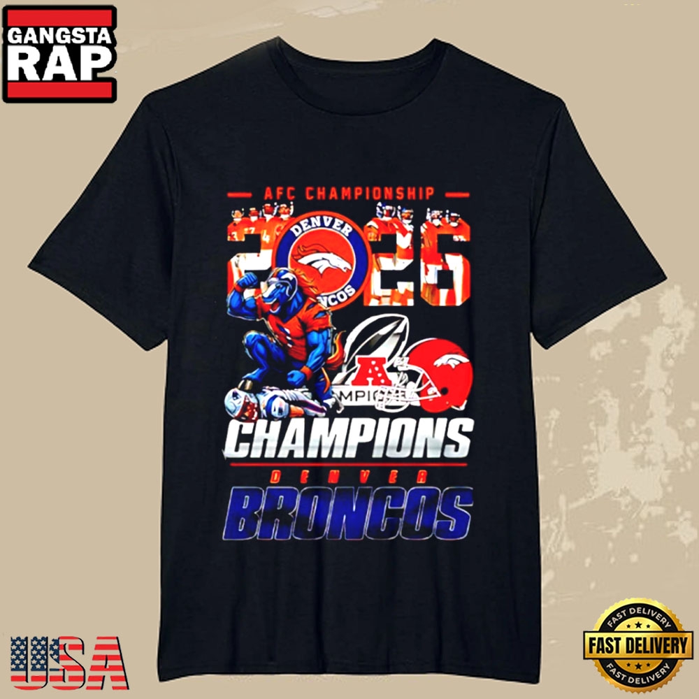Denver Broncos Defeat New England Patriots AFC Champions 2026 Super Bowl Mascot T-Shirt Denver Broncos Defeat New England Patriots AFC Champions 2026 Super Bowl Mascot T-Shirt
