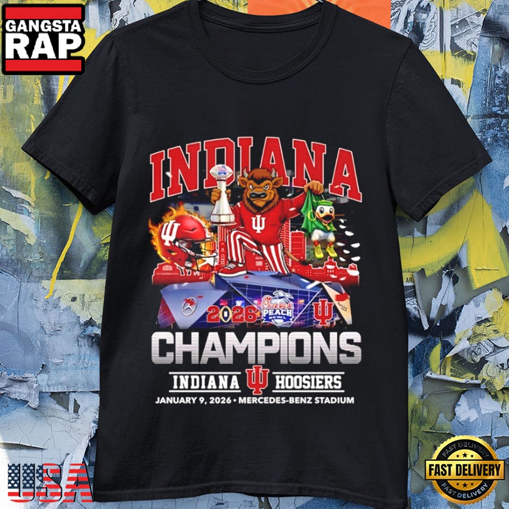 Indiana Hoosiers 2026 CFP Peach Bowl Champions Beat Oregon Mascot T-Shirt