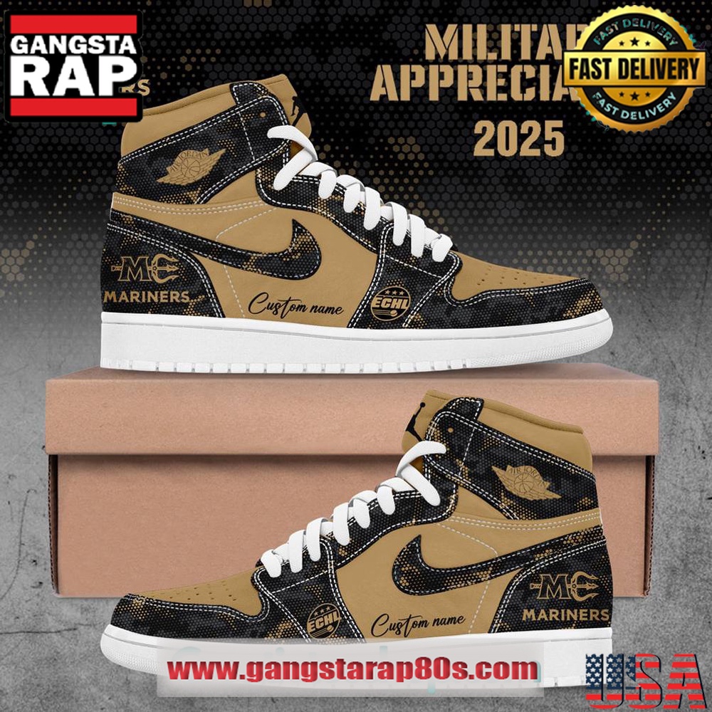 Mariners Teddy 2025 Military Appreciation Custom Air Jordan 1 Sneakers Shoes