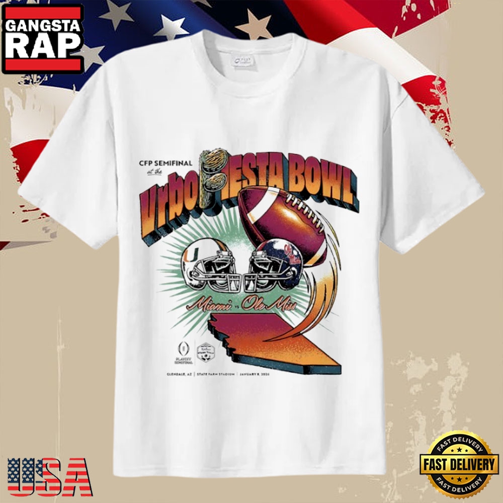 Miami Hurricanes vs Ole Miss Rebels Fiesta Bowl 2026 Football Helmet T-Shirt