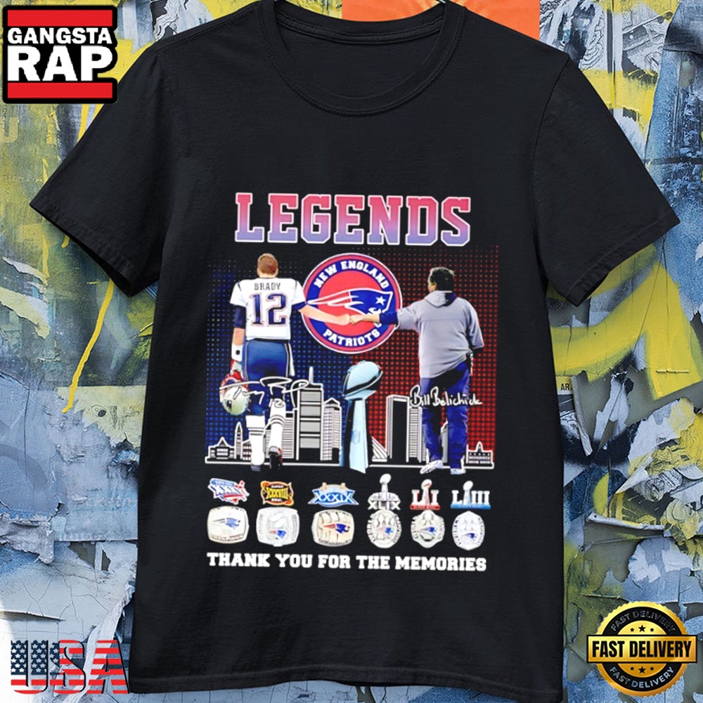 New England Patriots Legends Coach and Brady Signatures Thank You for the Memories T-Shirt