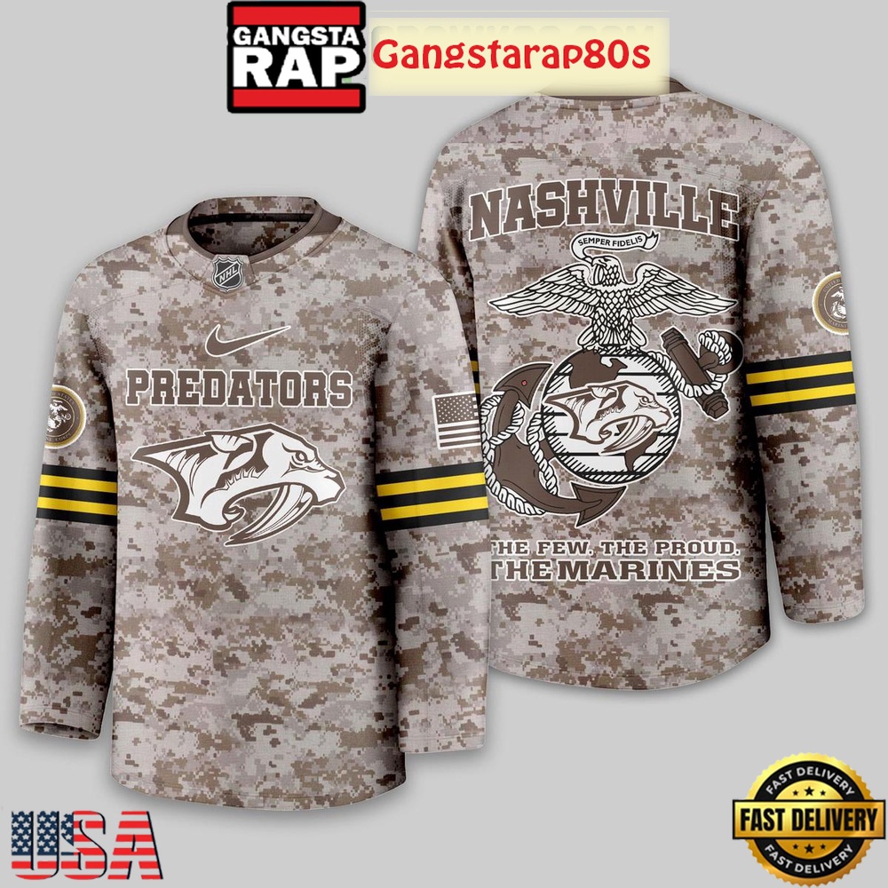 NHL Nashville Predators US Marine Corps Camo Hockey Jersey