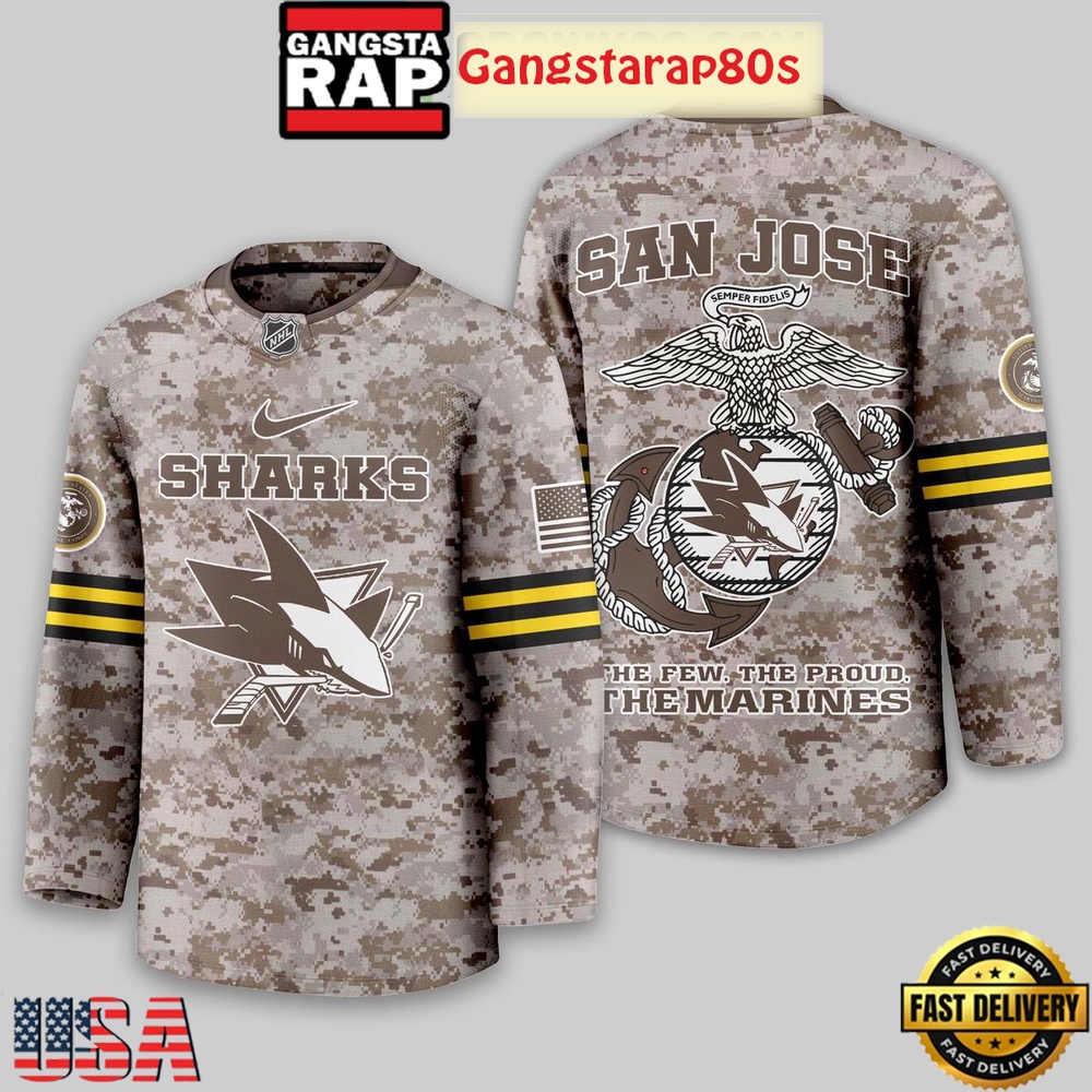 NHL San Jose Sharks US Marine Corps Camo Hockey Jersey