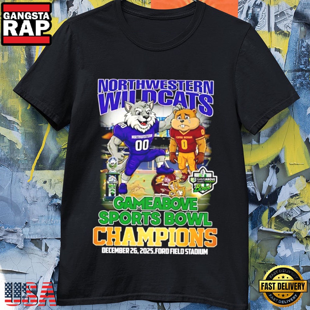 Northwestern Wildcats GameAbove Sports Bowl Champions 2026 Mascot T-Shirt Northwestern Wildcats GameAbove Sports Bowl Champions 2026 Mascot T-Shirt