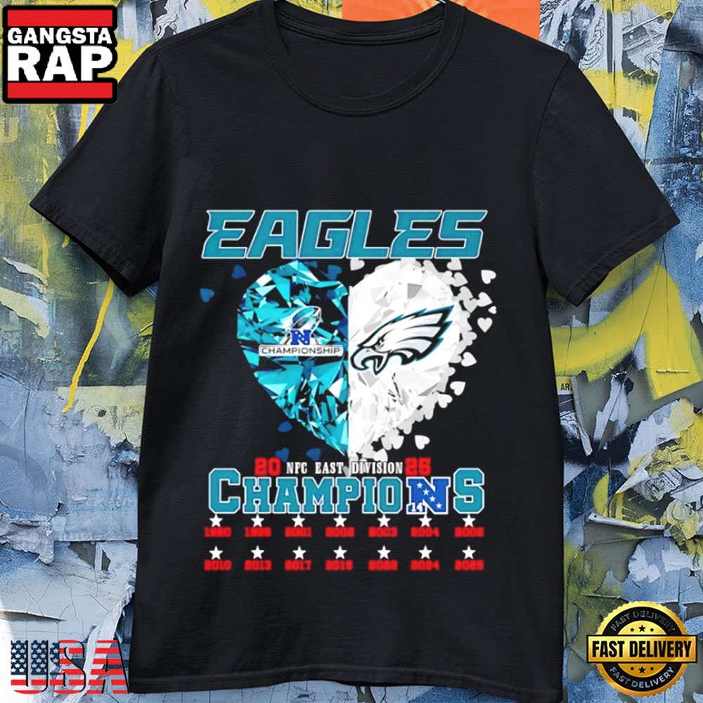Philadelphia Eagles Diamond Heart 2025 NFC East Division Champions T-Shirt Philadelphia Eagles Diamond Heart 2025 NFC East Division Champions T-Shirt