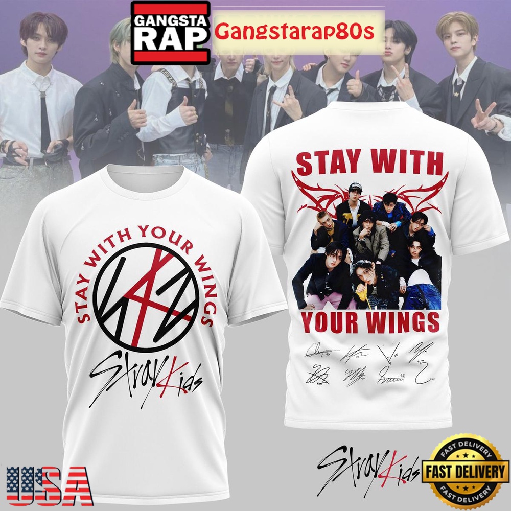 Stray Kids Stay With Your Wings Signature 3D Shirt Stray Kids Stay With Your Wings Signature 3D Shirt