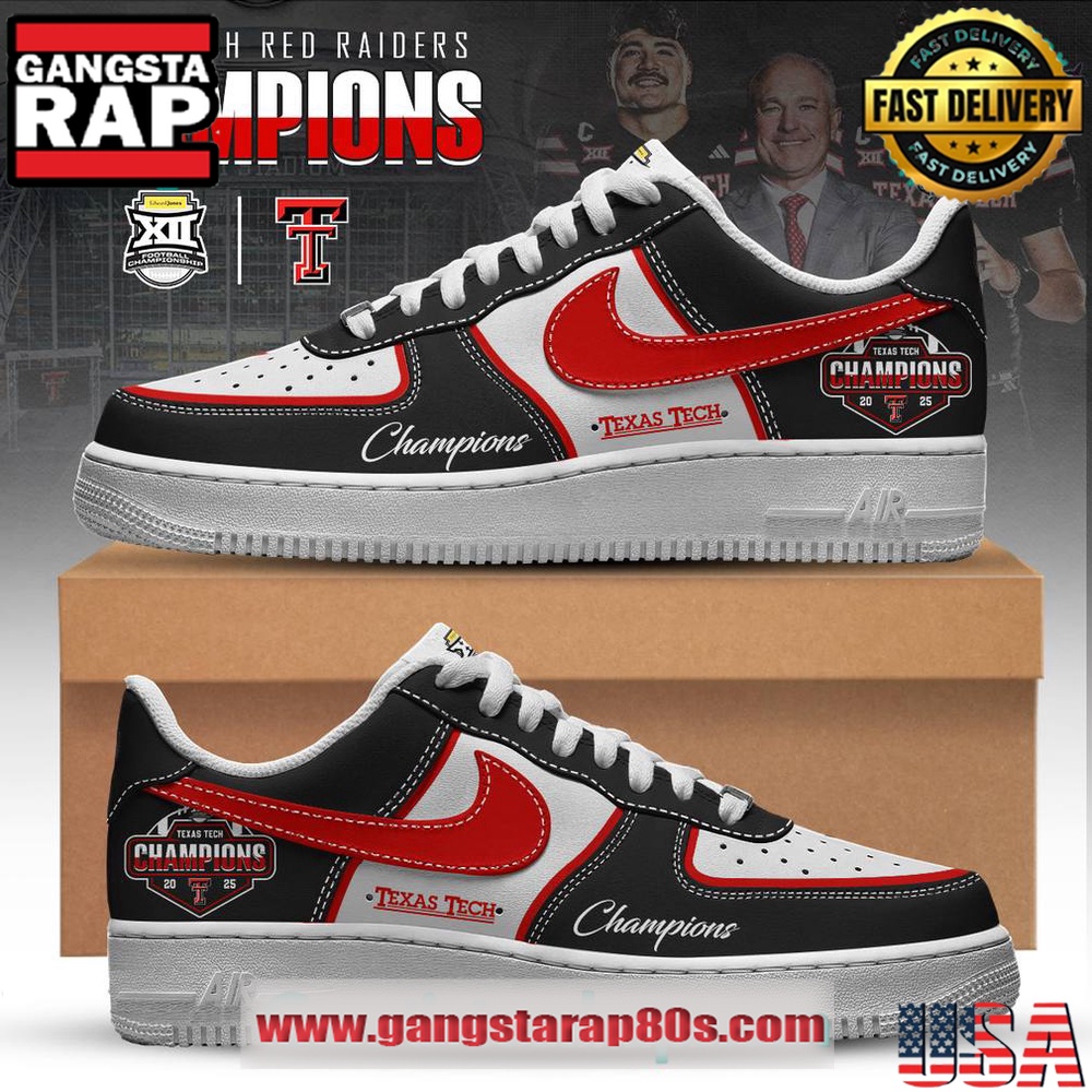 Texas Tech Red Raiders x Big 12 Champions 2025 Air Force 1 Running Sneakers Shoes Texas Tech Red Raiders x Big 12 Champions 2025 Air Force 1 Running Sneakers Shoes