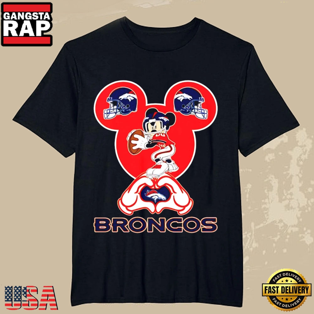 Denver Broncos Mickey Mouse Sweet Love Heart Hands T-Shirt Denver Broncos Mickey Mouse Sweet Love Heart Hands T-Shirt