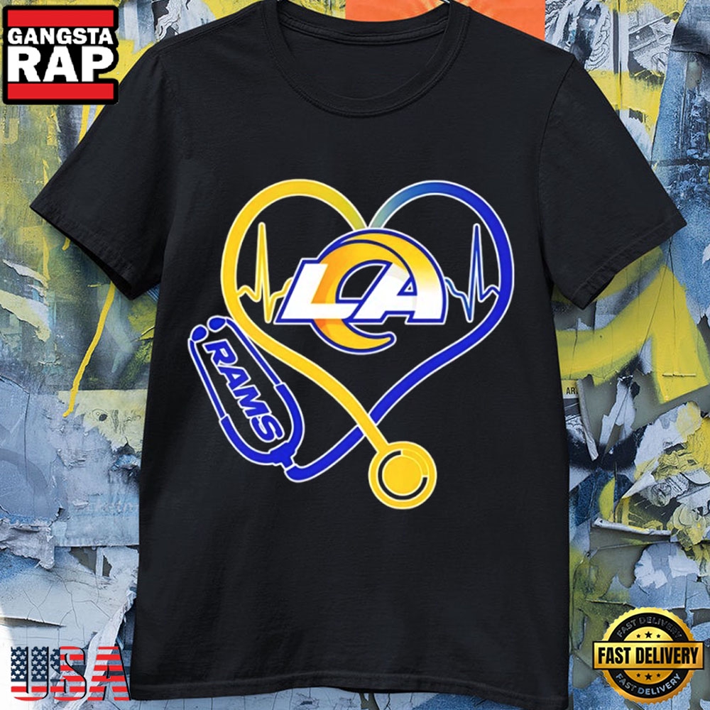 Los Angeles Rams 2026 Heartbeat Stethoscope Graphic T-Shirt