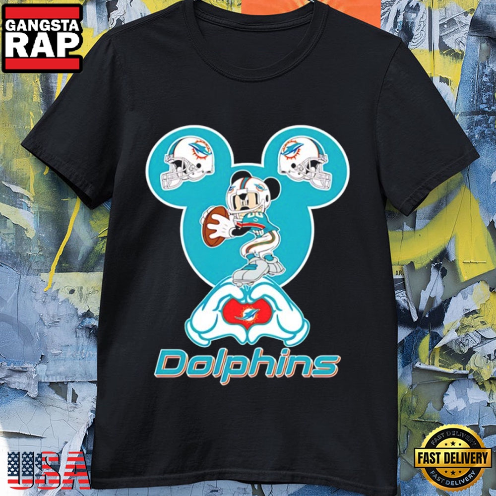 Miami Dolphins Mickey Mouse Love Hand Sign Football T-Shirt Miami Dolphins Mickey Mouse Love Hand Sign Football T-Shirt