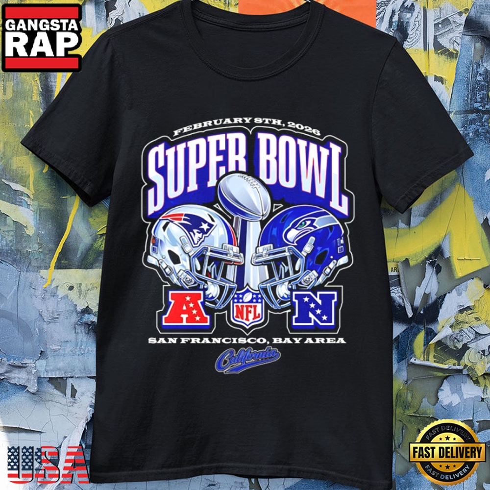 New England Patriots vs Seattle Seahawks Super Bowl 2026 Helmet T-Shirt