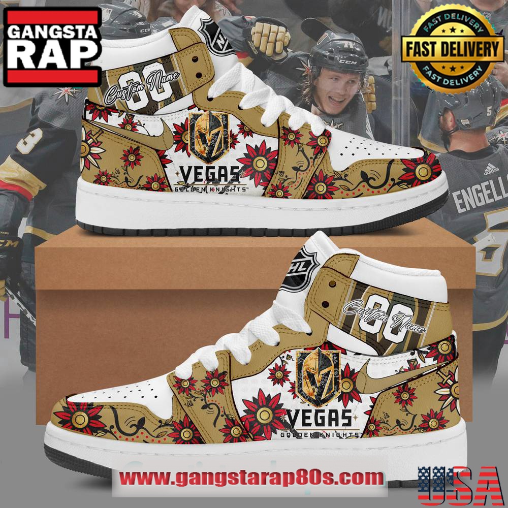 NHL Vegas Golden Knights Custom Flower Air Jordan 1 Sneakers Shoes
