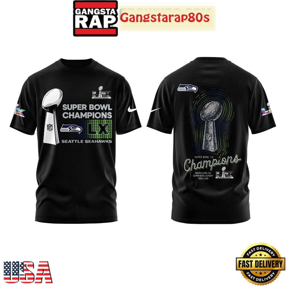 Seattle Seahawks Celebrating Super Bowl LX Champions 2026 Black Shirt
