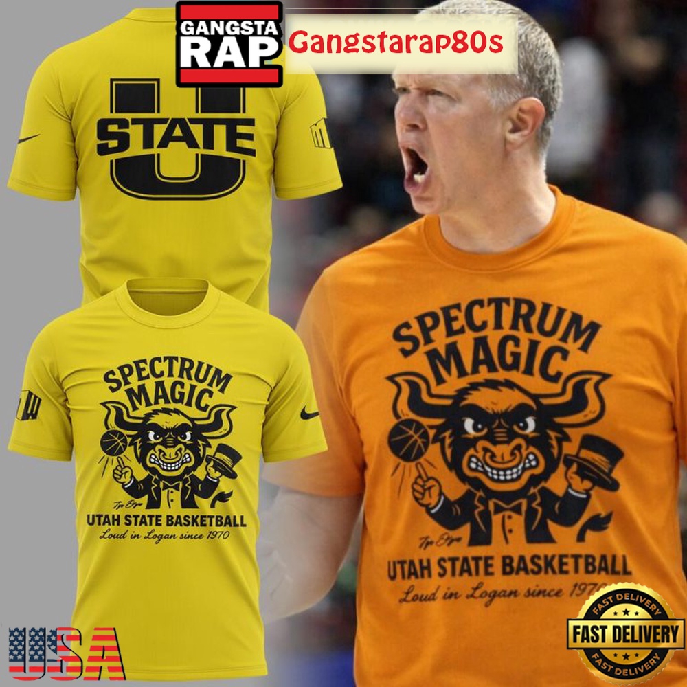 Utah State Basketball Spectrum Magic Yellow 3D Shirt