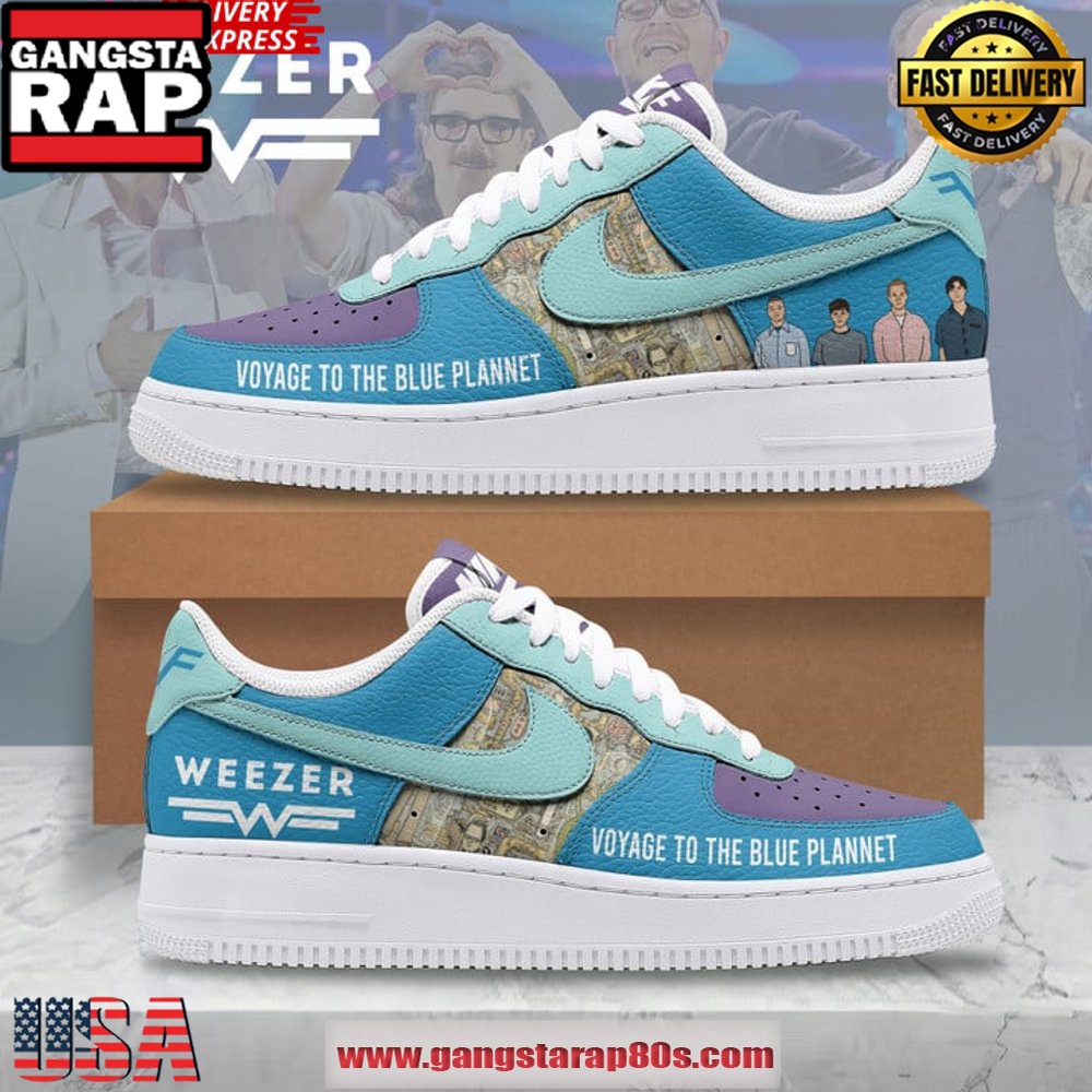 Weezer Blue New Design Air Force 1 Sneakers Shoes Weezer Blue New Design Air Force 1 Sneakers Shoes