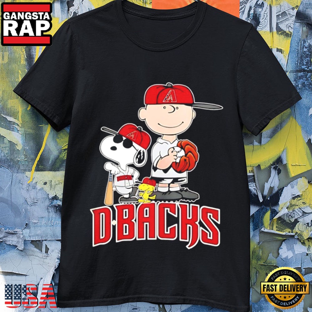 Arizona Diamondbacks x Peanuts Characters MLB 2026 Cute Cartoon Baseball T-Shirt