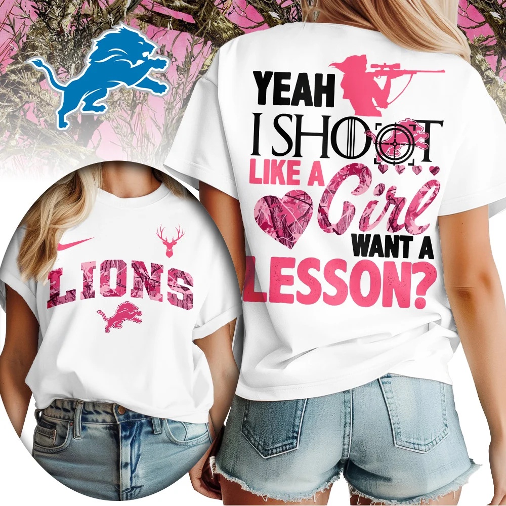 Detroit Lions Premium NFL Shoot Like A Girl Women 3D T-Shirt
