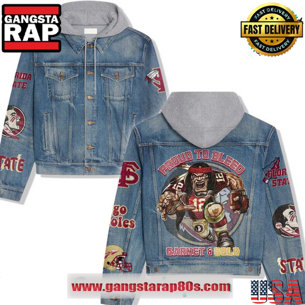 Florida State Seminoles Proud To Bleed Garnet Gold Hooded Limited Edition Denim Jacket