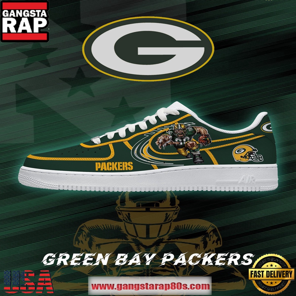Green Bay Football NFL New Version Custom Air Force 1 Shoes Running Sneakers