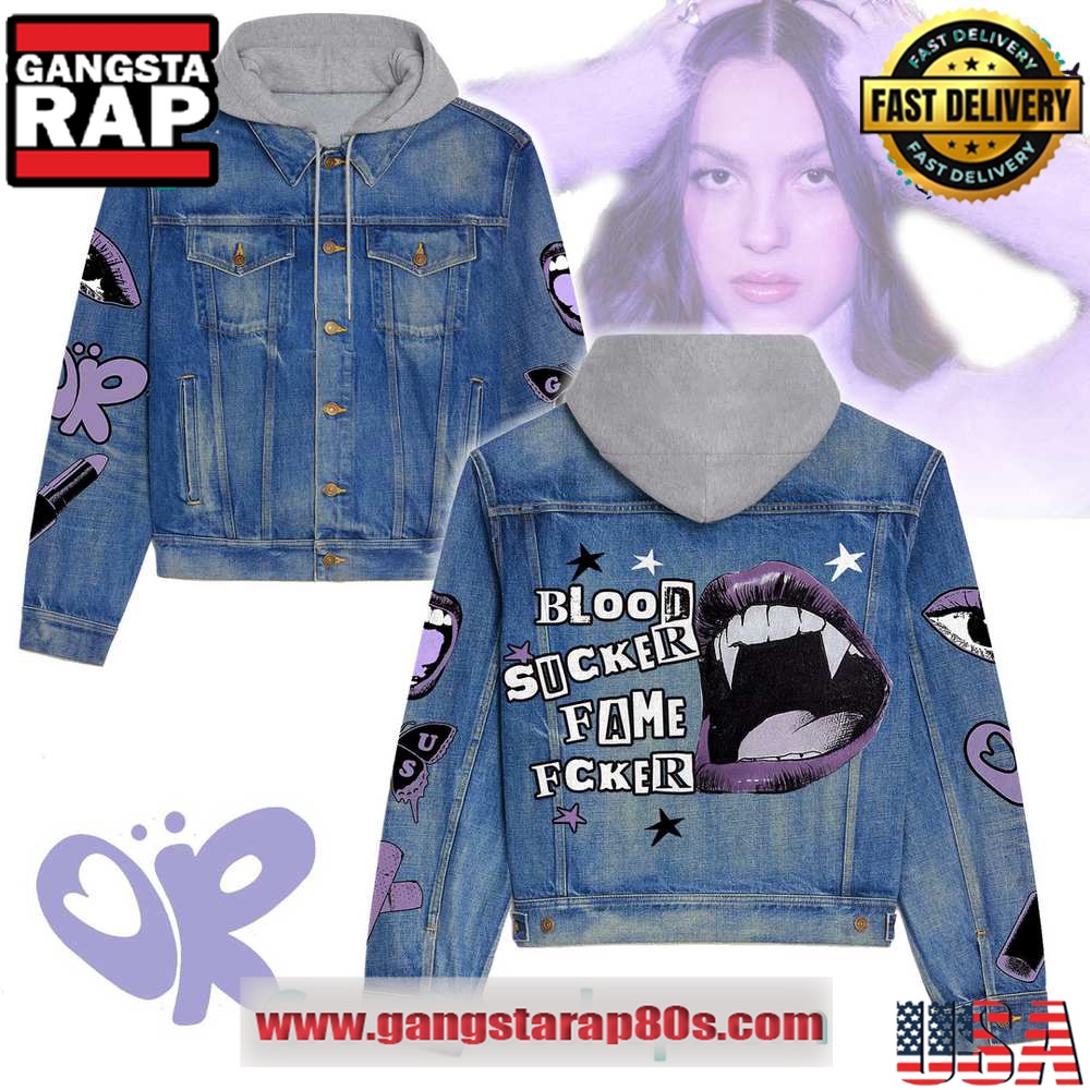 Olivia Rodrigo Blood Sucker Fame Fcker Hooded Limited Edition Denim Jacket Olivia Rodrigo Blood Sucker Fame Fcker Hooded Limited Edition Denim Jacket