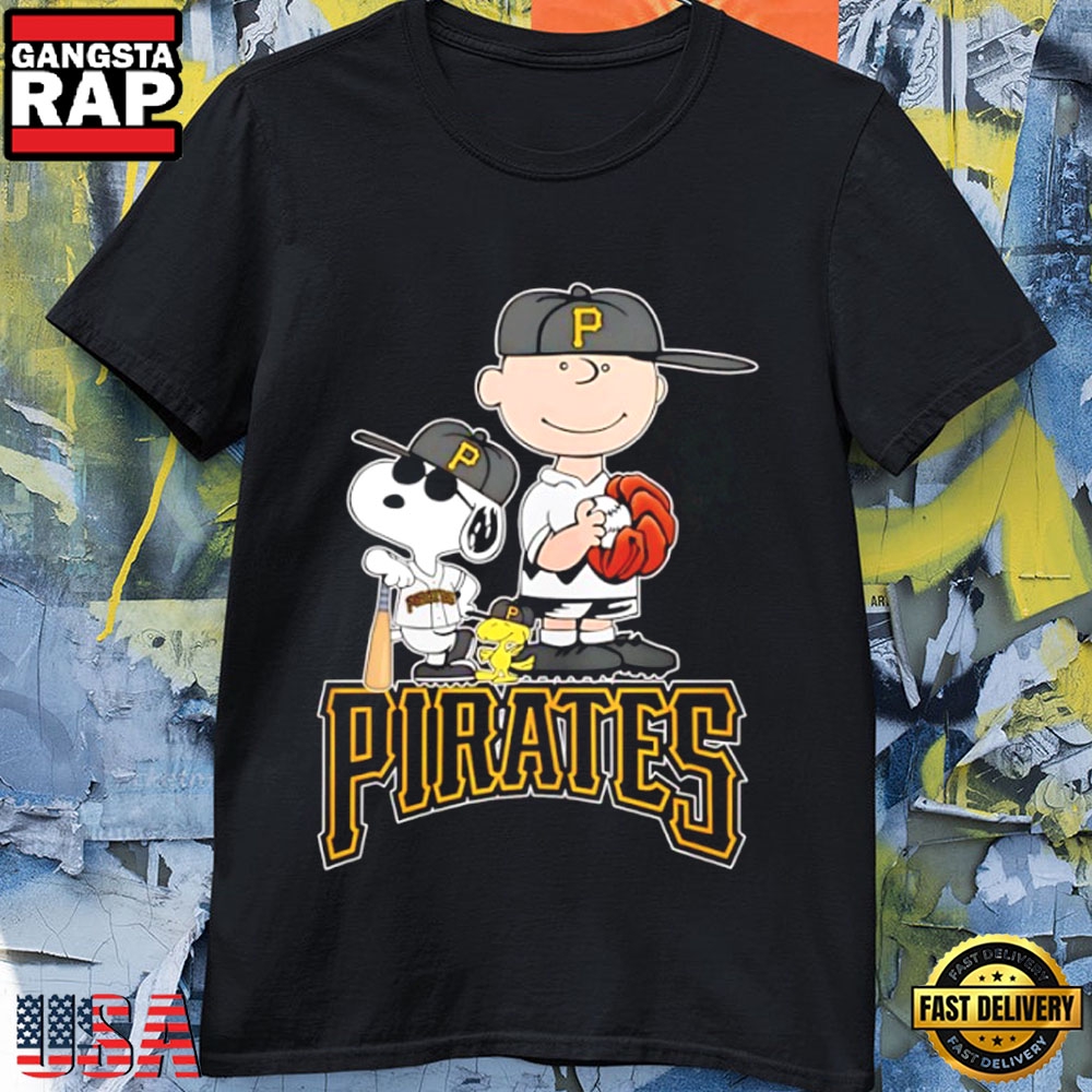 Pittsburgh Pirates x Peanuts Characters MLB 2026 Cute Cartoon Baseball T-Shirt