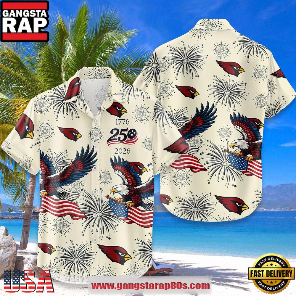 Arizona Cardinals Hawaiian Shirt USA Flag 250 Years of Freedom Anniversary 1776-2026