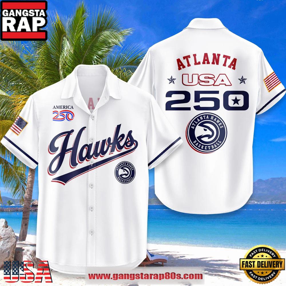 Atlanta Hawks Hawaiian Shirt USA Flag 250 Years of Freedom Anniversary 1776-2026