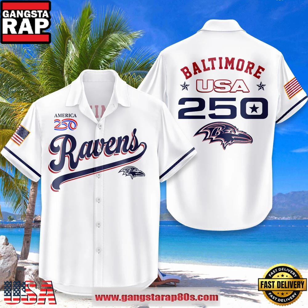 Baltimore Ravens Hawaiian Shirt USA Flag 250 Years of Freedom Anniversary 1776-2026