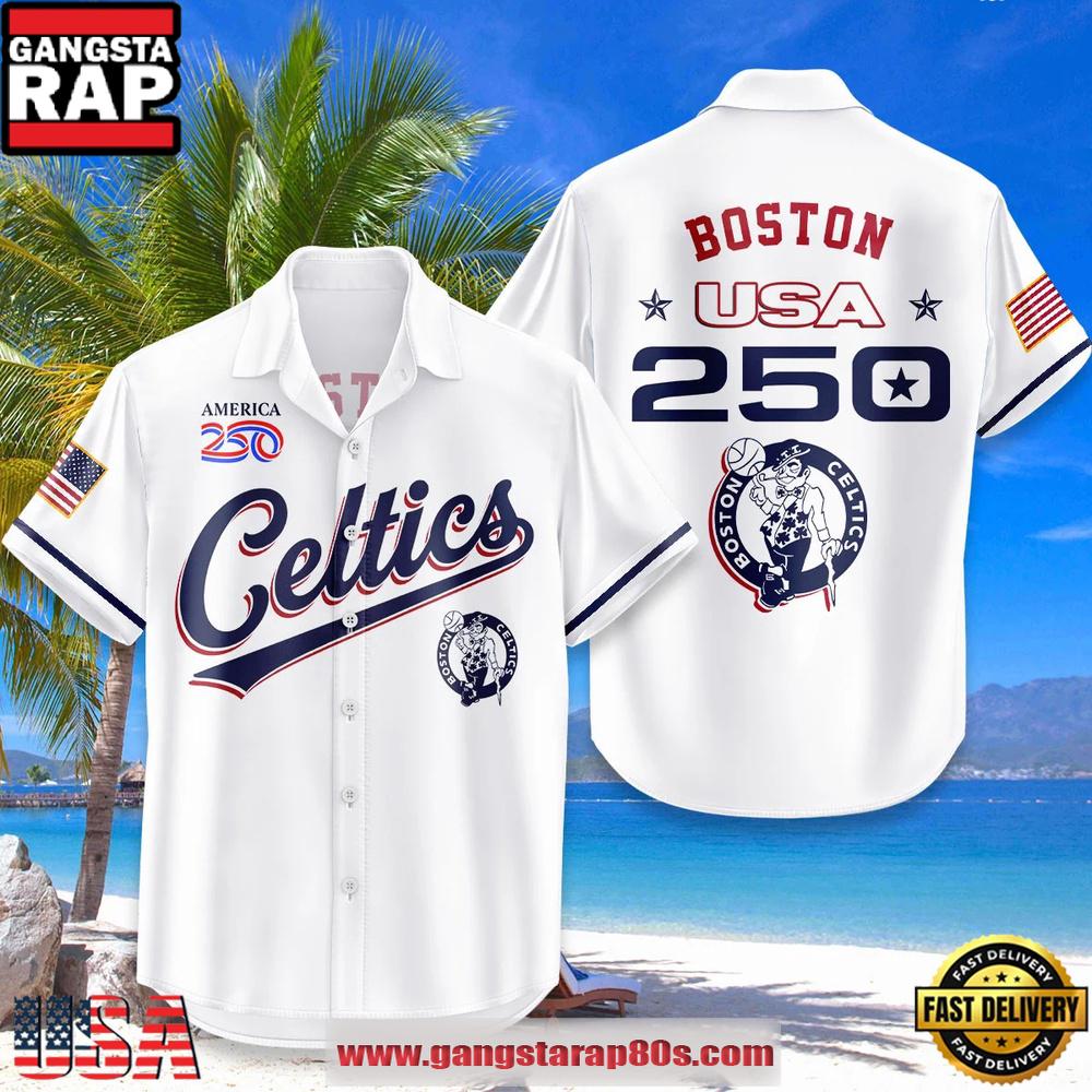 Boston Celtics Hawaiian Shirt USA Flag 250 Years of Freedom Anniversary 1776-2026