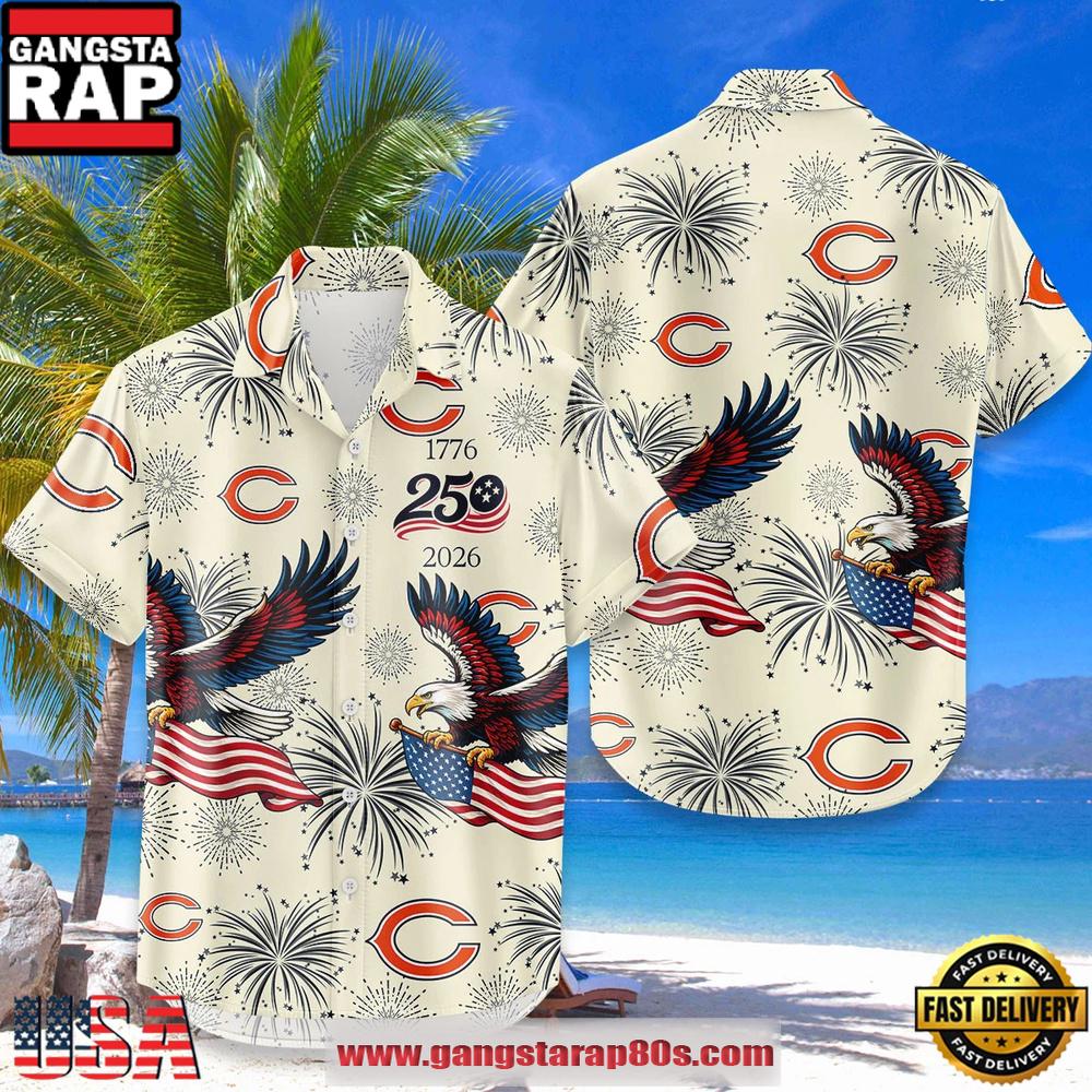 Chicago Bears Hawaiian Shirt USA Flag 250 Years of Freedom Anniversary 1776-2026