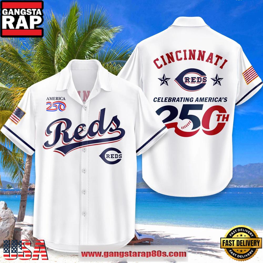 Cincinnati Reds Hawaiian Shirt USA Flag 250 Years of Freedom Anniversary 1776-2026