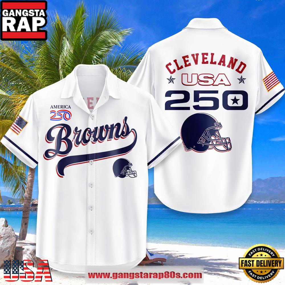 Cleveland Browns Hawaiian Shirt USA Flag 250 Years of Freedom Anniversary 1776-2026
