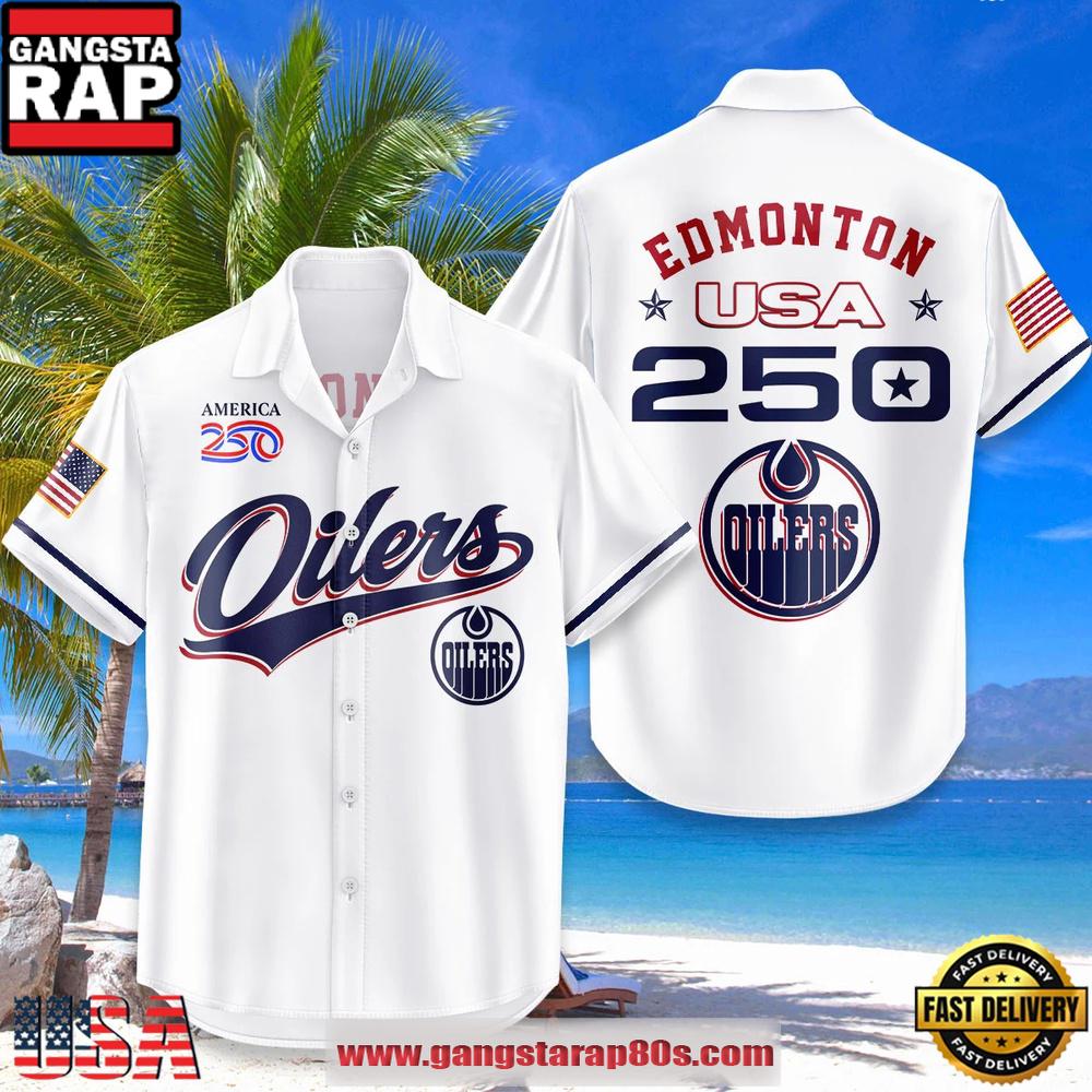 Edmonton Oilers Hawaiian Shirt USA Flag 250 Years of Freedom Anniversary 1776-2026