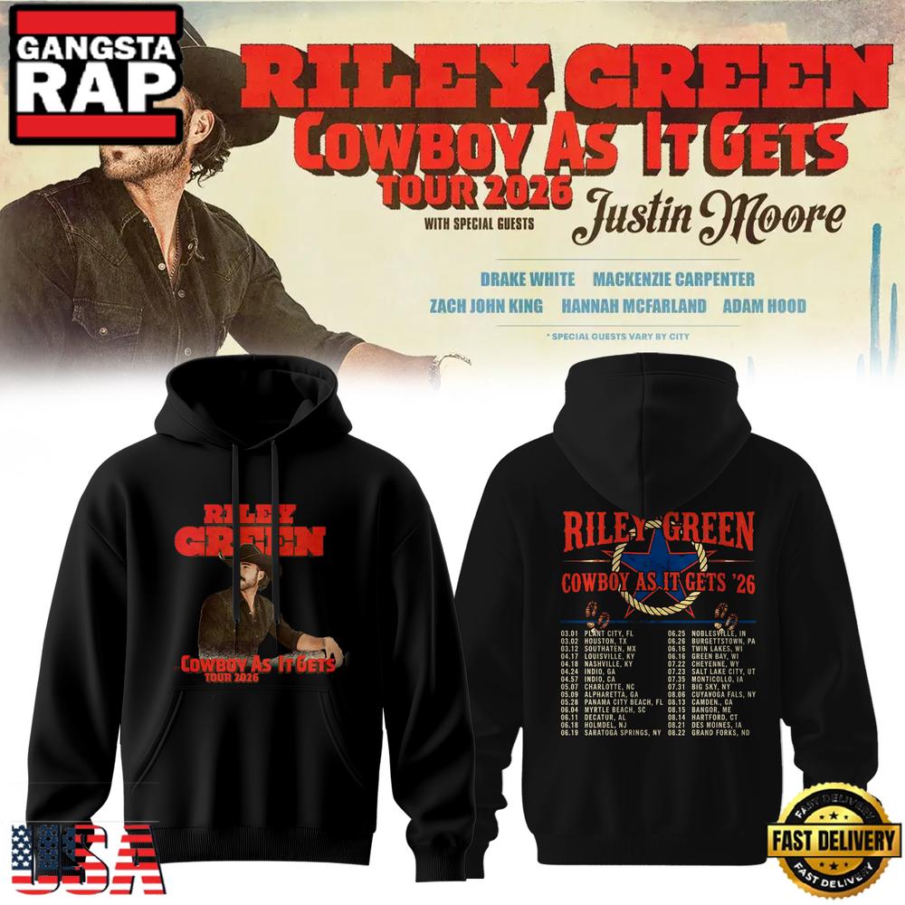 Riley Green’s Cowboy As It Gets Tour 2026 Black Hoodie