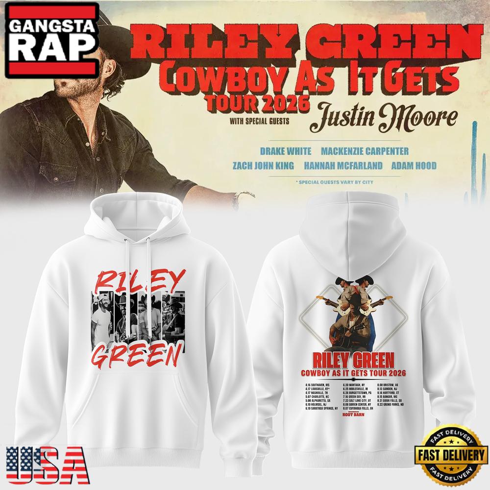 Riley Green’s Cowboy As It Gets Tour 2026 White Hoodie