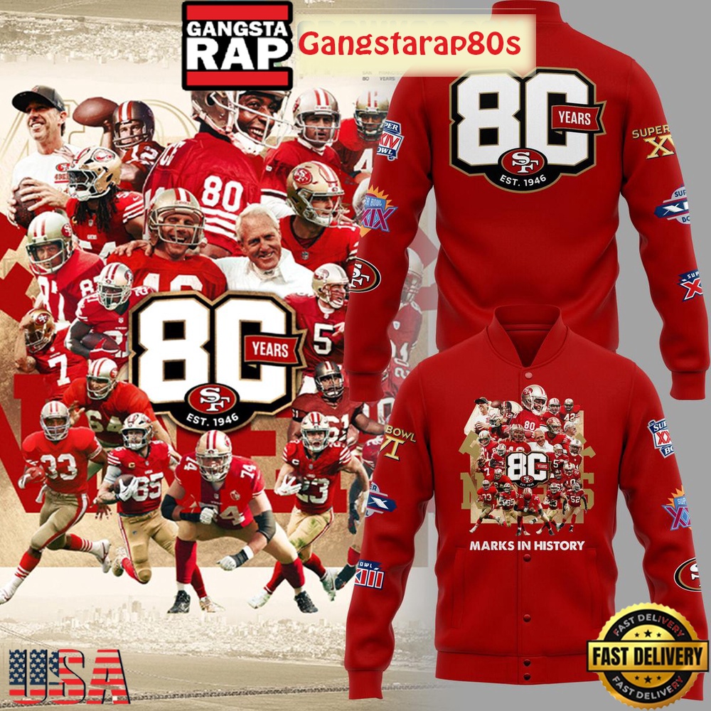 San Francisco 49ers 80 Years Faithful 2026 Baseball Jacket