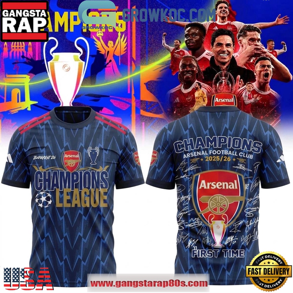 Arsenal Champions League 2026 First Time Champions Special Edition T-Shirt Arsenal Champions League 2026 First Time Champions Special Edition T-Shirt
