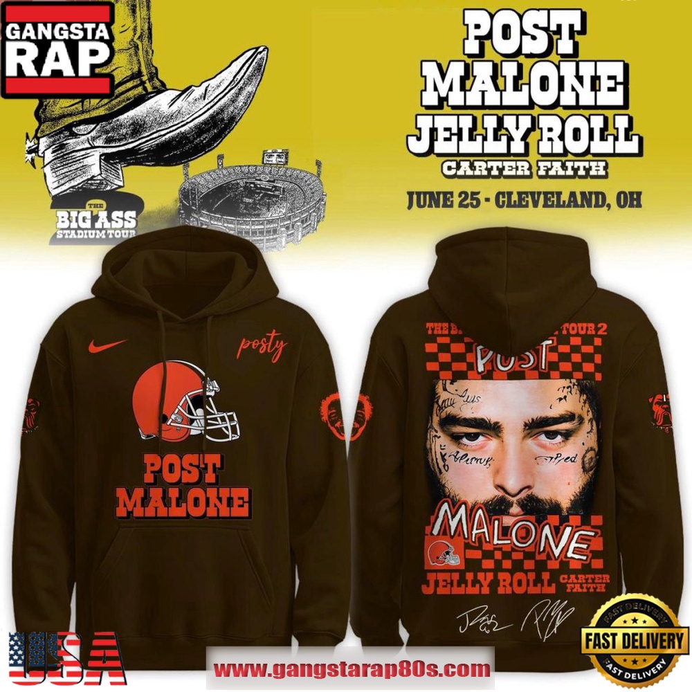 Cleveland Browns x Post Malone Jelly Roll The Big Ass Stadium Tour 2026 Unisex Hoodie
